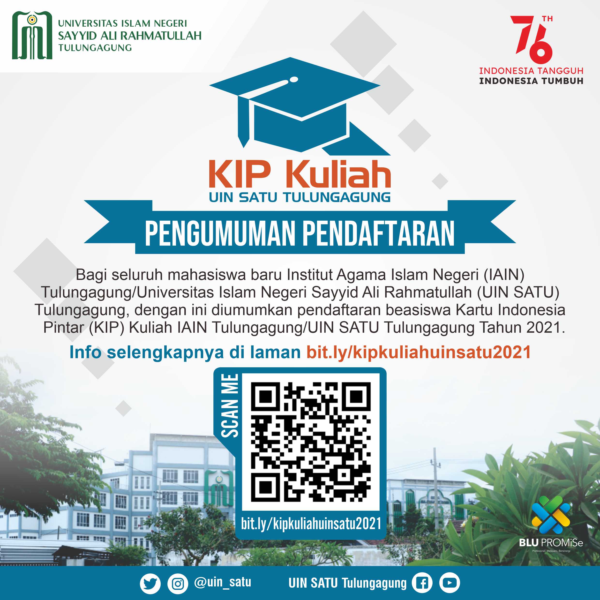 Pengumuman Pendaftaran Beasiswa Kartu Indonesia Pintar (KIP) Kuliah IAIN Tulungagung/UIN SATU Tulungagung Tahun 2021