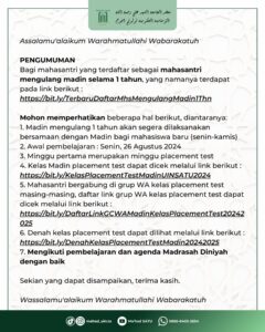 Pengumuman Pengajaran Madrasah Diniyah Semester Ganjil Tahun Akademik 2024/2025 UIN Sayyid Ali Rahmatullah Tulungagung 4 madin 2425 03