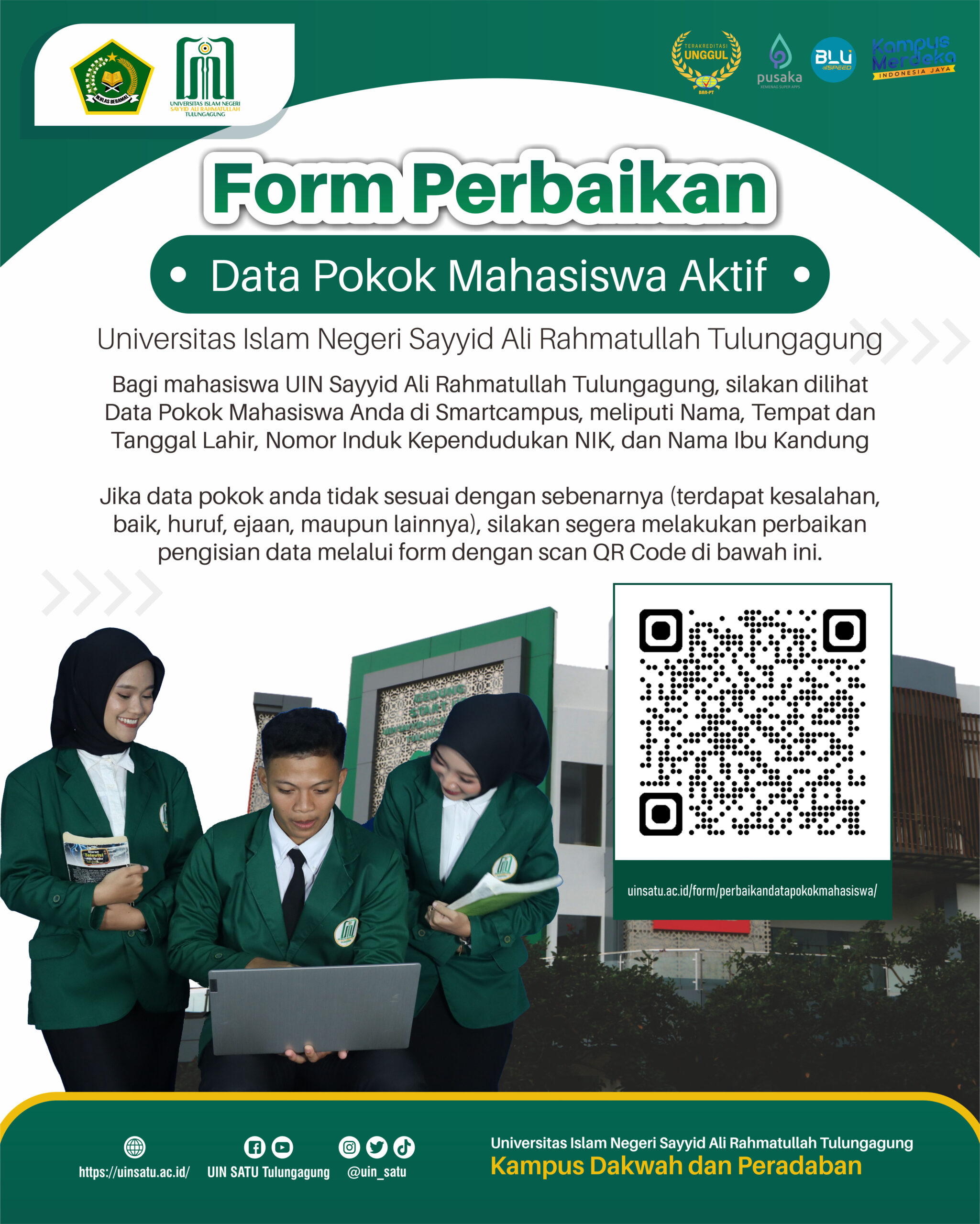 Form Perbaikan Data Pokok Mahasiswa Aktif UIN SATU Tulungagung
