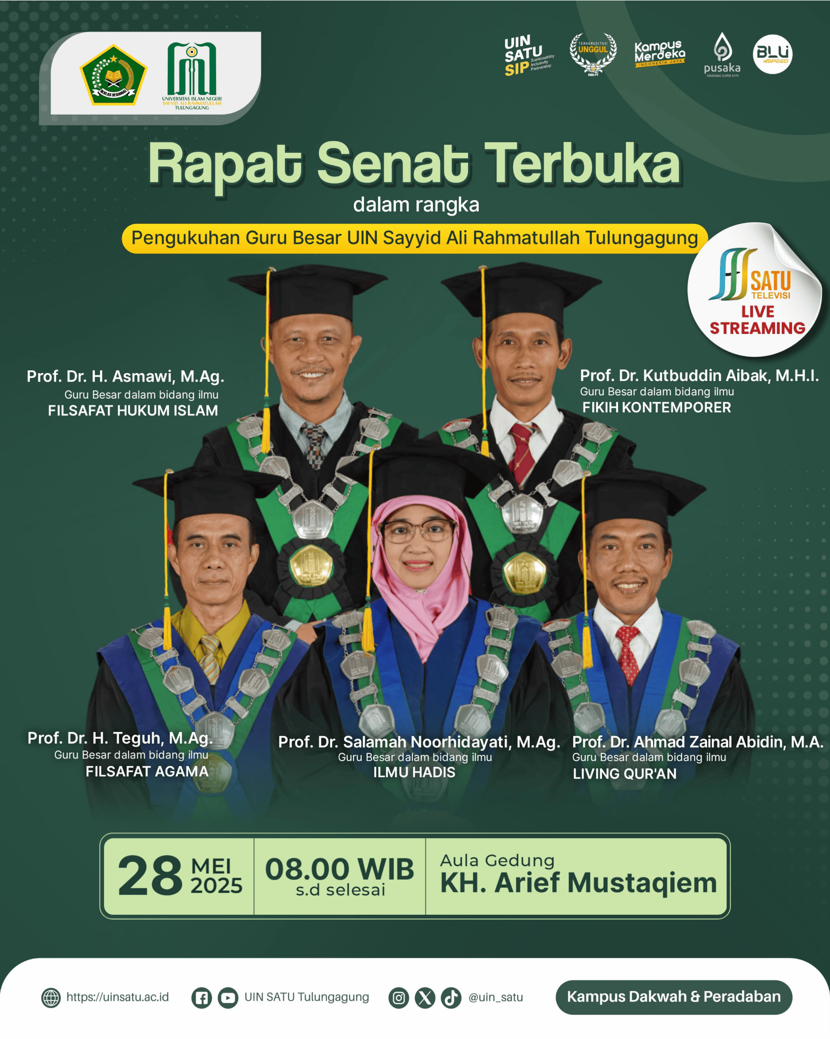 Pengukuhan 5 Guru Besar UIN SATU