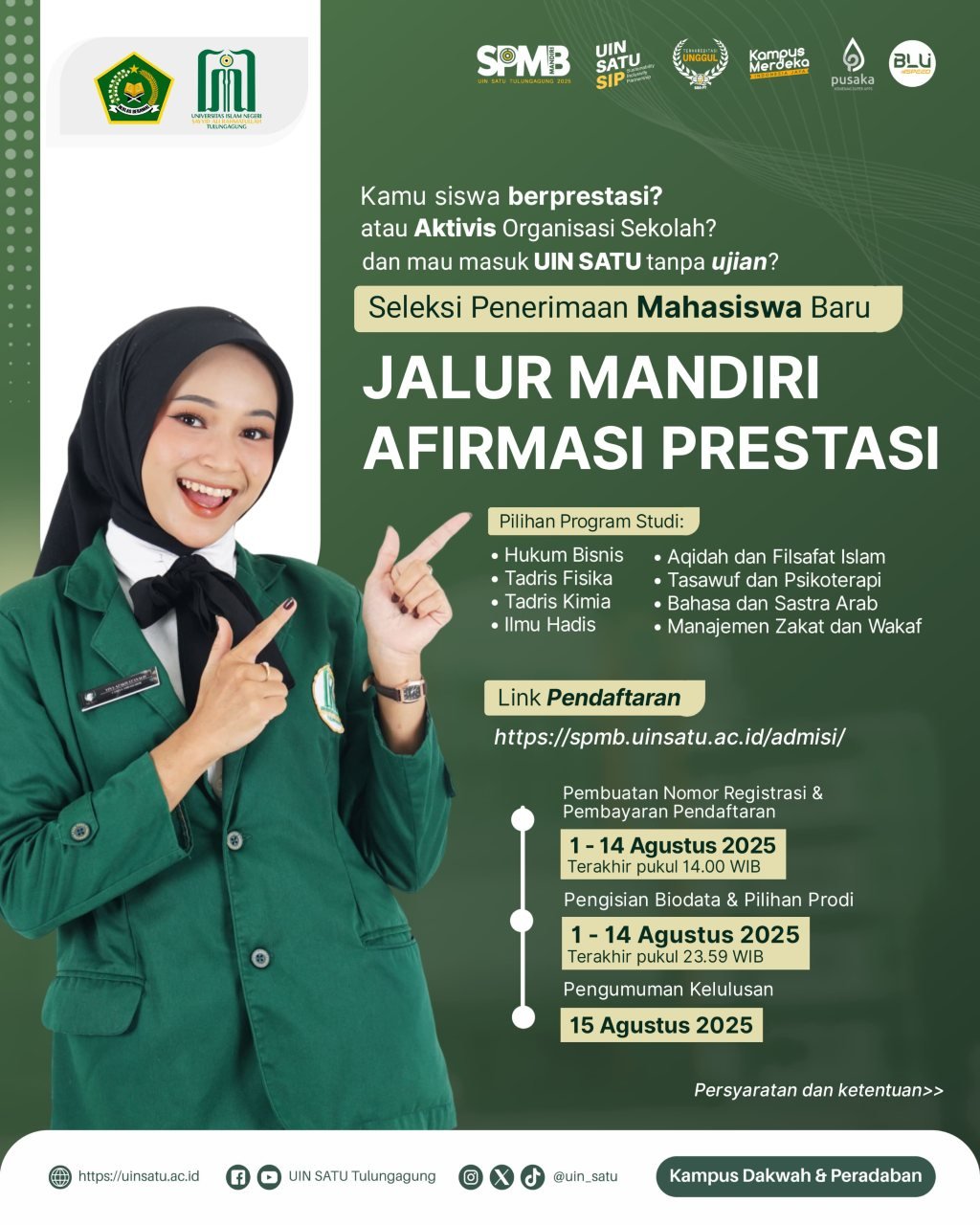 Pengumuman Pendaftaran SPMB Mandiri Afirmasi Prestasi UIN Sayyid Ali Rahmatullah Tulungagung Tahun 2025