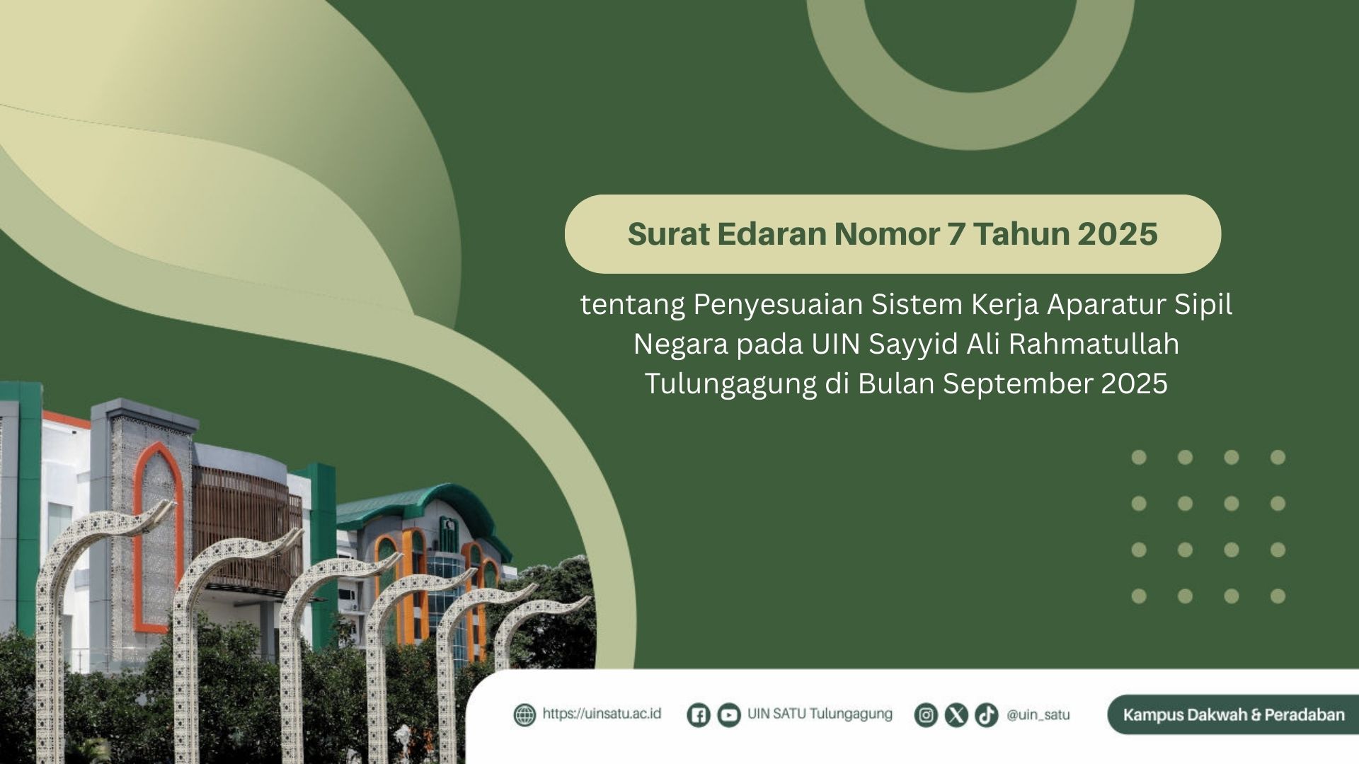 Surat Edaran Nomor 7 Tahun 2025 tentang Penyesuaian Sistem Kerja Aparatur Sipil Negara pada UIN Sayyid Ali Rahmatullah Tulungagung di Bulan September 2025 1 20250901 Surat Edaran Nomor 7 Tahun 2025