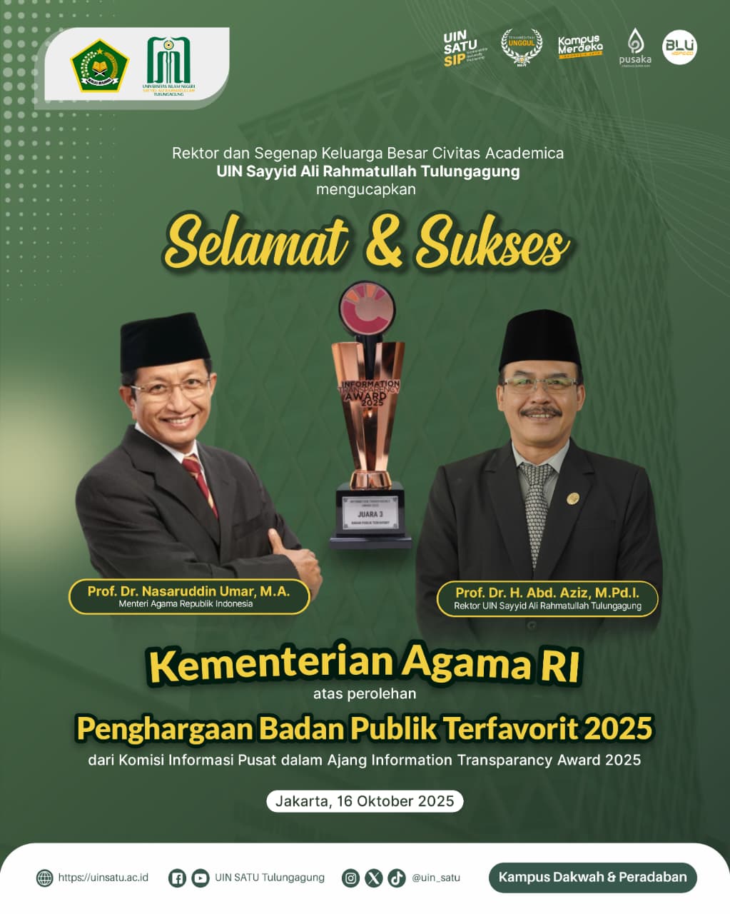 Selamat dan Sukses Kementerian Agama RI atas perolehan Penghargaan Badan Publik Terfavorit 2025