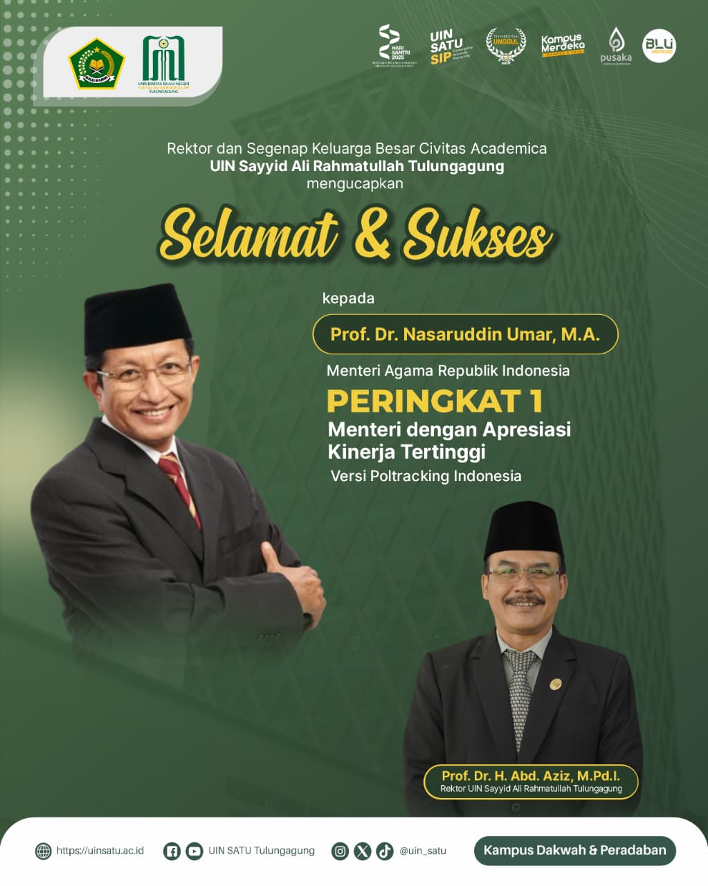 Menag RI – Peringkat 1 Menteri dengan Apresiasi Kinerja Tertinggi – Poltracking Indonesia