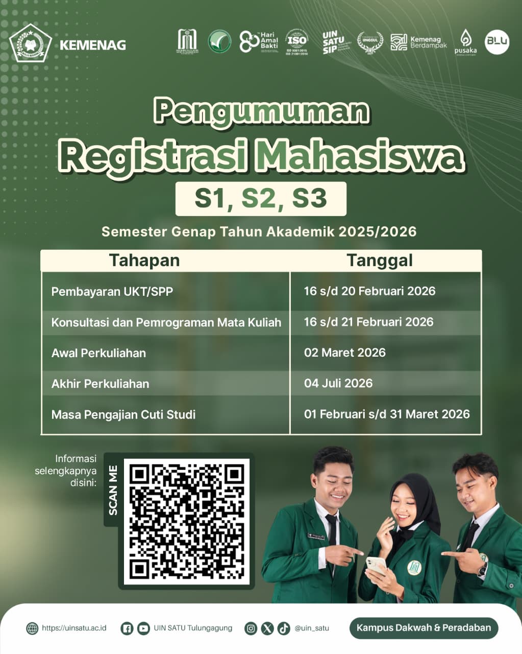 Pengumuman Registrasi Mahasiswa S1 S2 S3