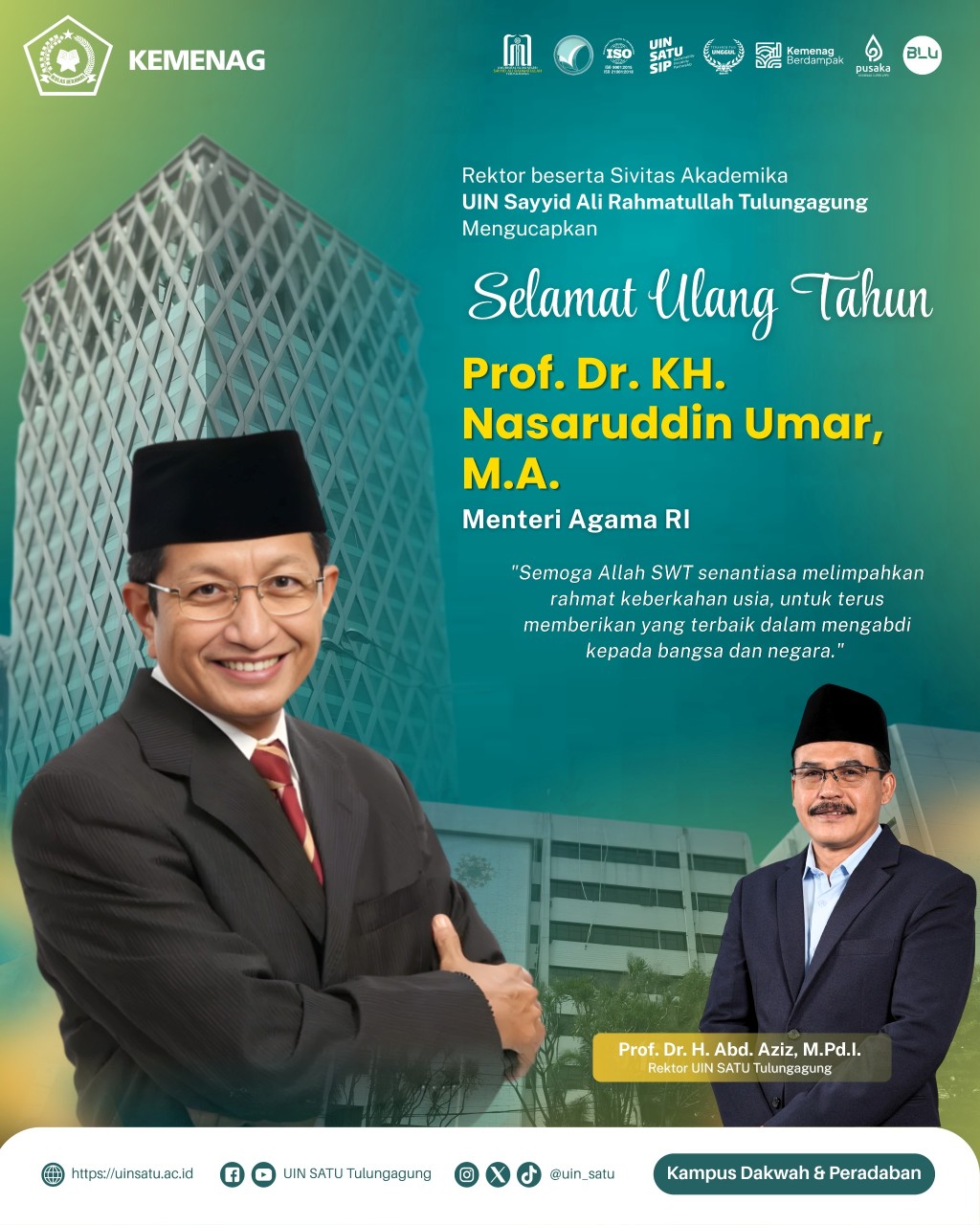 Selamat Ulang Tahun Bapak Menteri Agama RI, Prf. Dr. KH. Nasarudin Umar, M.A.