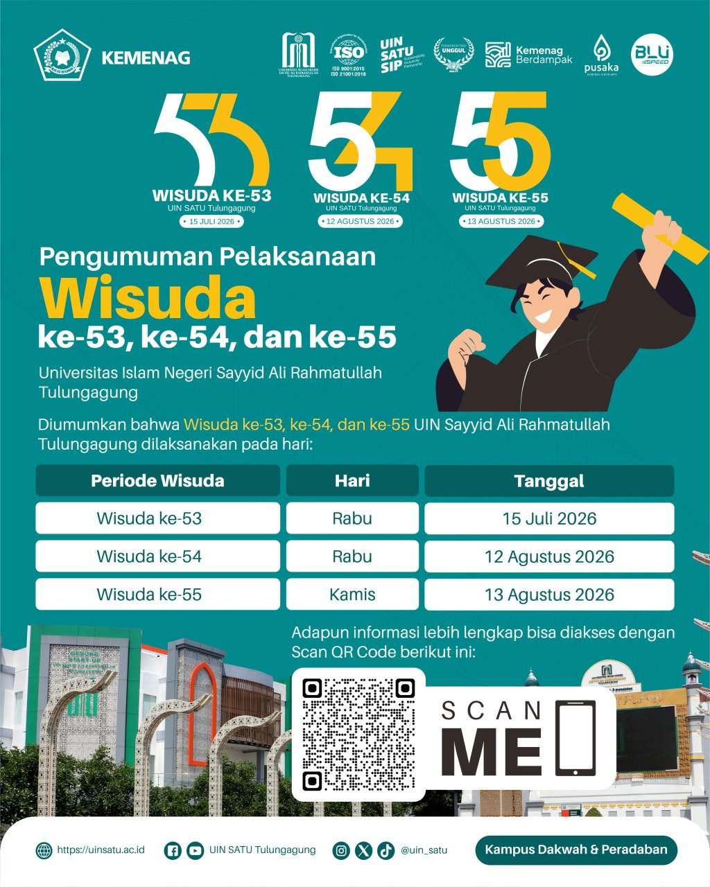 Pengumuman Jadwal Pelaksanaan Wisuda Ke-53, Wisuda Ke-54, dan Wisuda Ke-55 UIN Sayyid Ali Rahmatullah Tulungagung 1 Flyer Wisuda 53 54 55 Tahun 2026 web