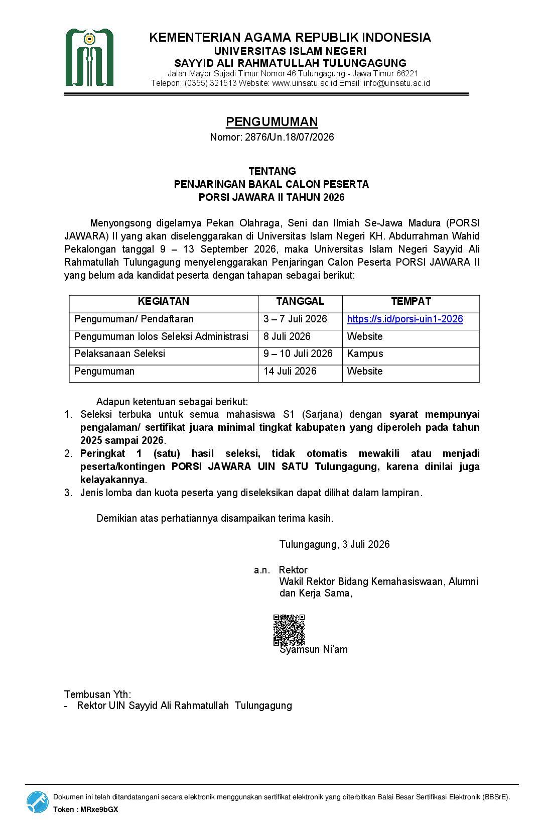 Penjaringan Bakal Calon Peserta Porsi Jawara II Tahun 2026