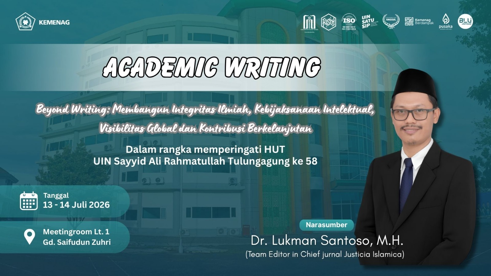 Semarak Hari Ulang Tahun ke-58 UIN Sayyid Ali Rahmatullah Tulungagung, FASIH Gelar Academic Writing untuk Perkuat Integritas dan Publikasi Ilmiah