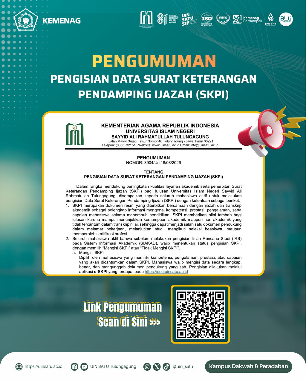 Pengumuman Pengisian Data Surat Keterangan Pendamping Ijazah (SKPI) 1 20260807 Pengumuman SKPI 1