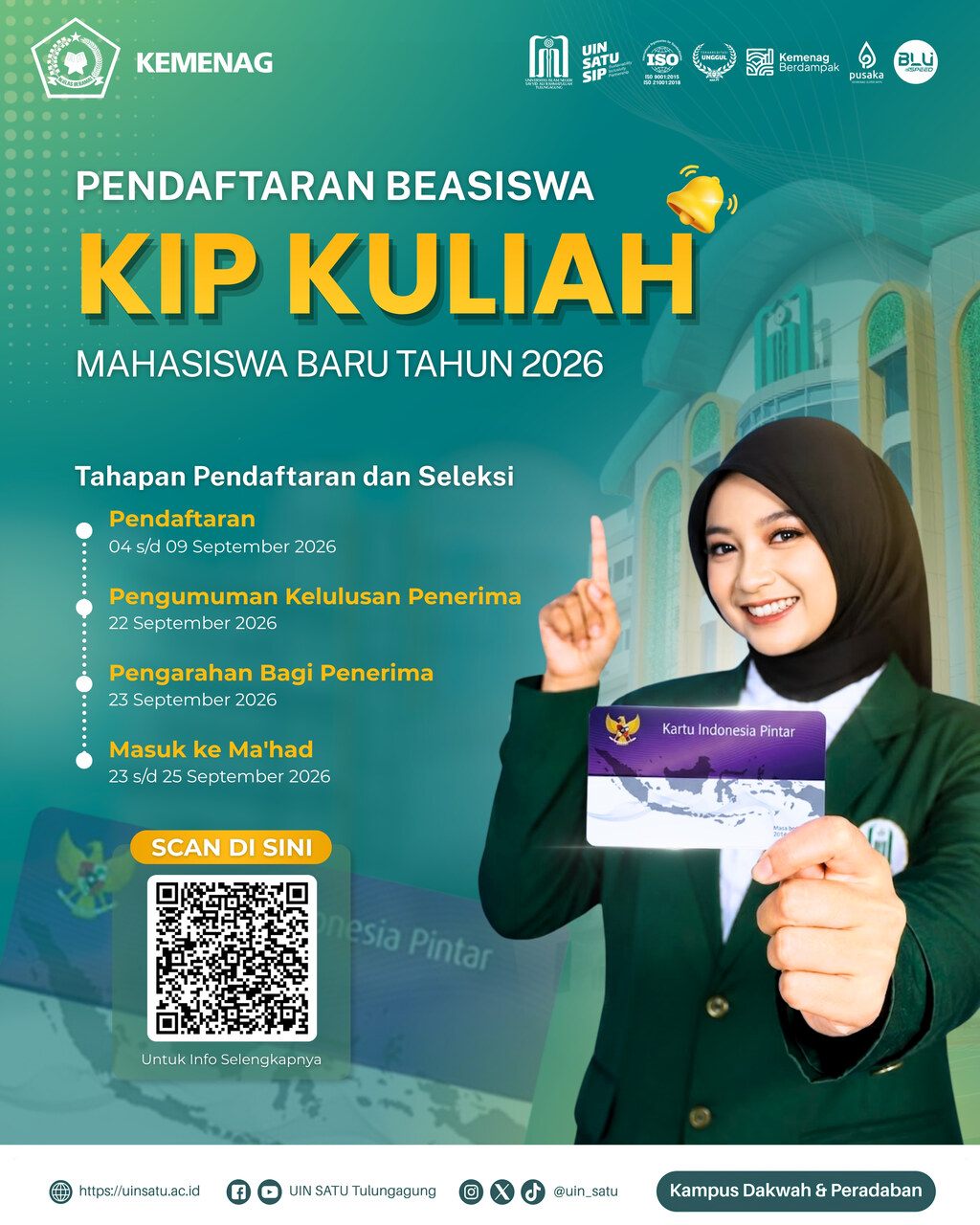 Pendaftaran Beasiswa Kartu Indonesia Pintar (KIP) Kuliah UIN SATU Tulungagung Tahun Angkatan 2026 1 Flyer Pendaftaran KIP Kuliah 2026 web
