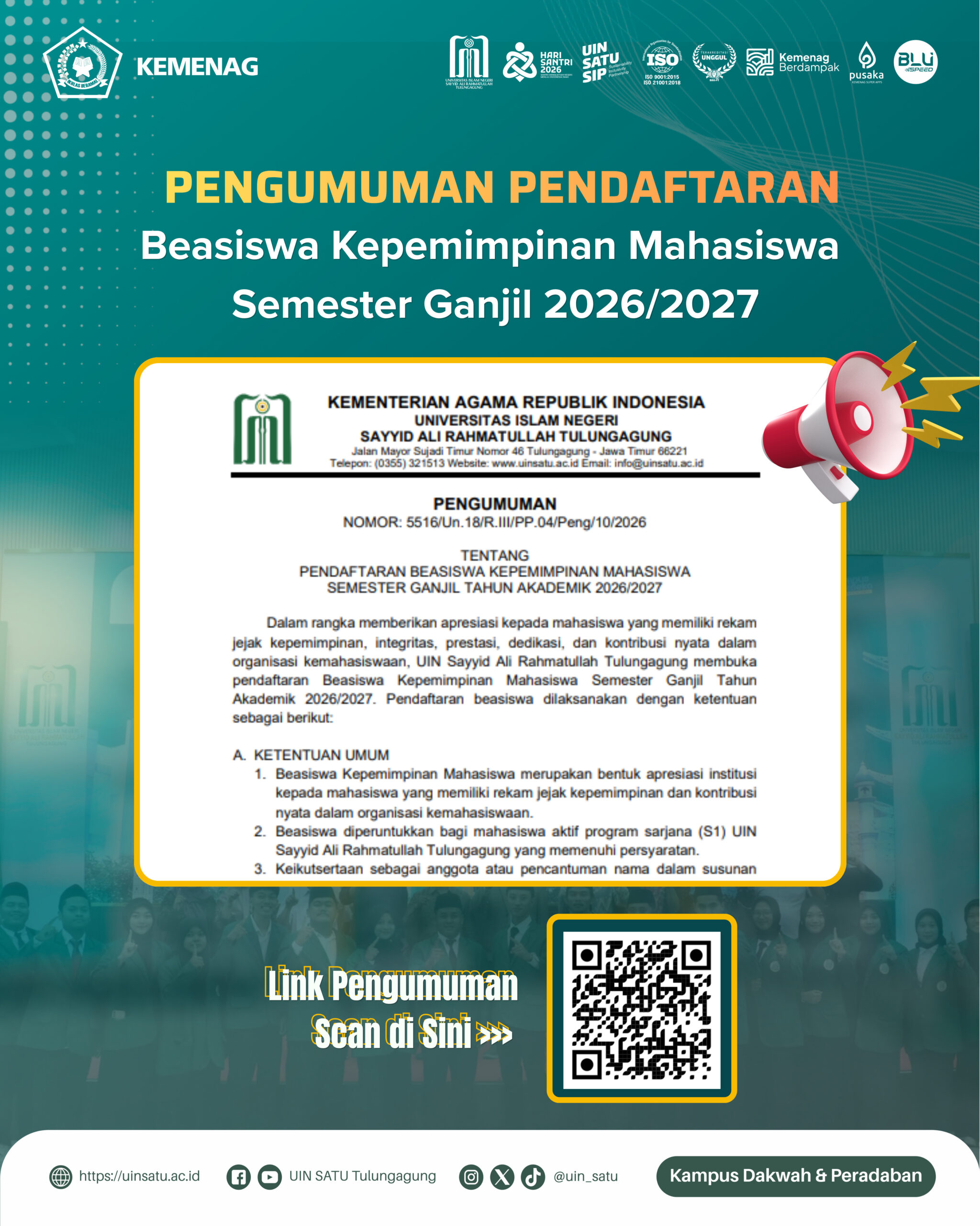 UIN SATU Buka Pendaftaran Beasiswa Kepemimpinan Mahasiswa Semester Ganjil 2026/2027 1 Pengumuman Beasiswa Kepemimpinan Mahasiswa 2026 2027 3 scaled